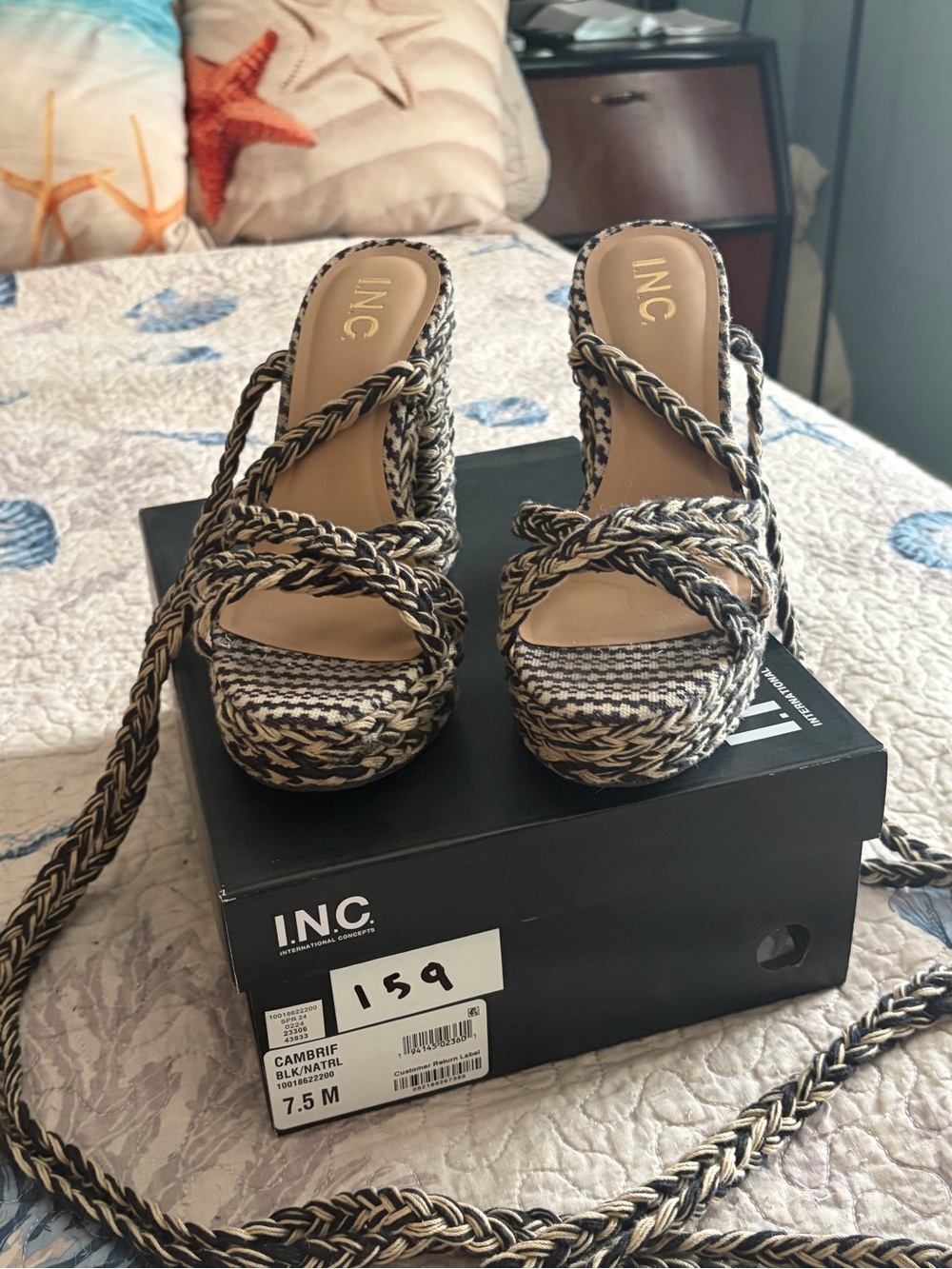 INC International Concepts Black and Natural Braided Platform Heels